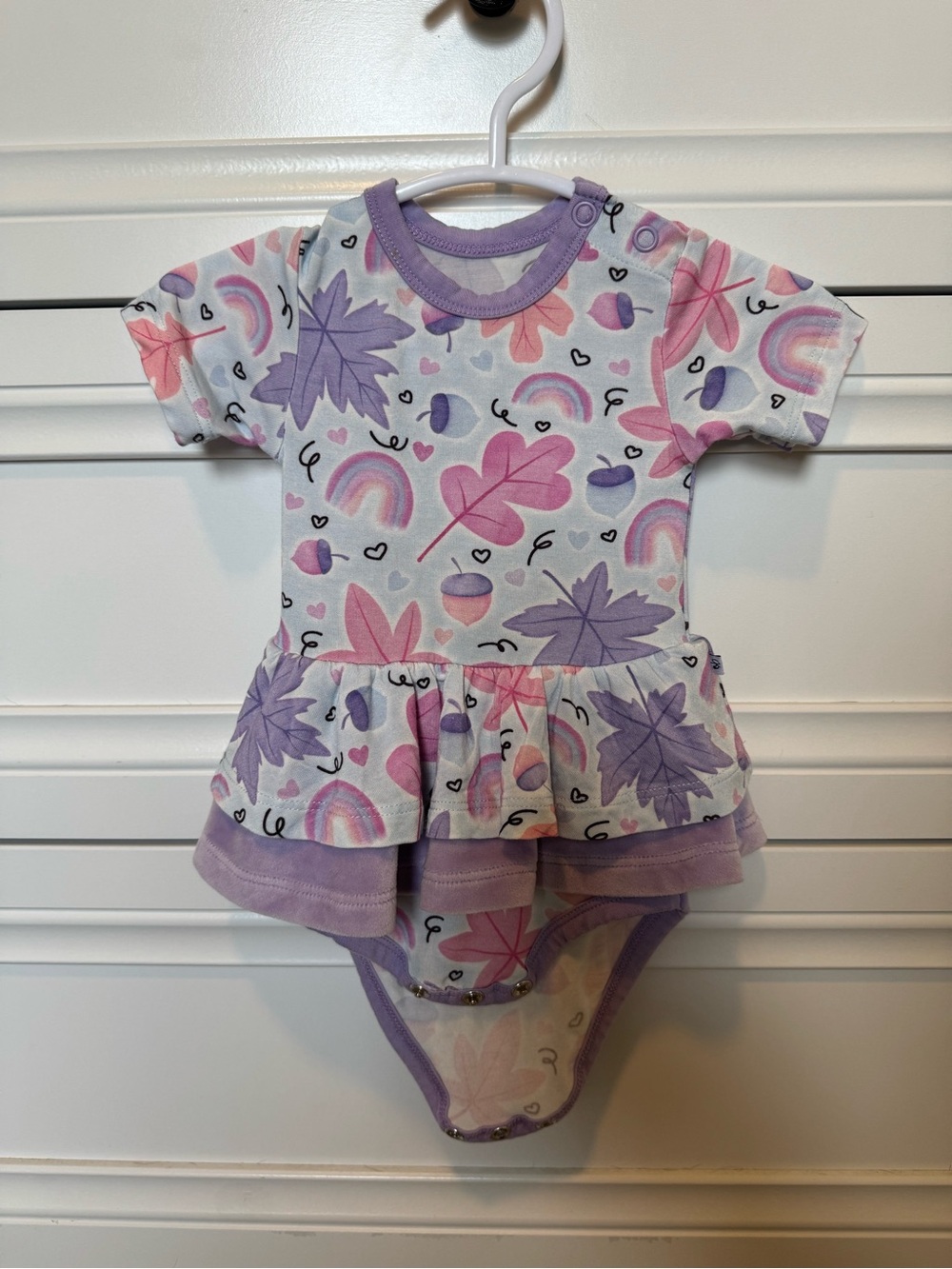 birdie Bean 0-3M Twirl Dress Baby Girl Lavender Leaf & Rainbow Peplum Bodysuit